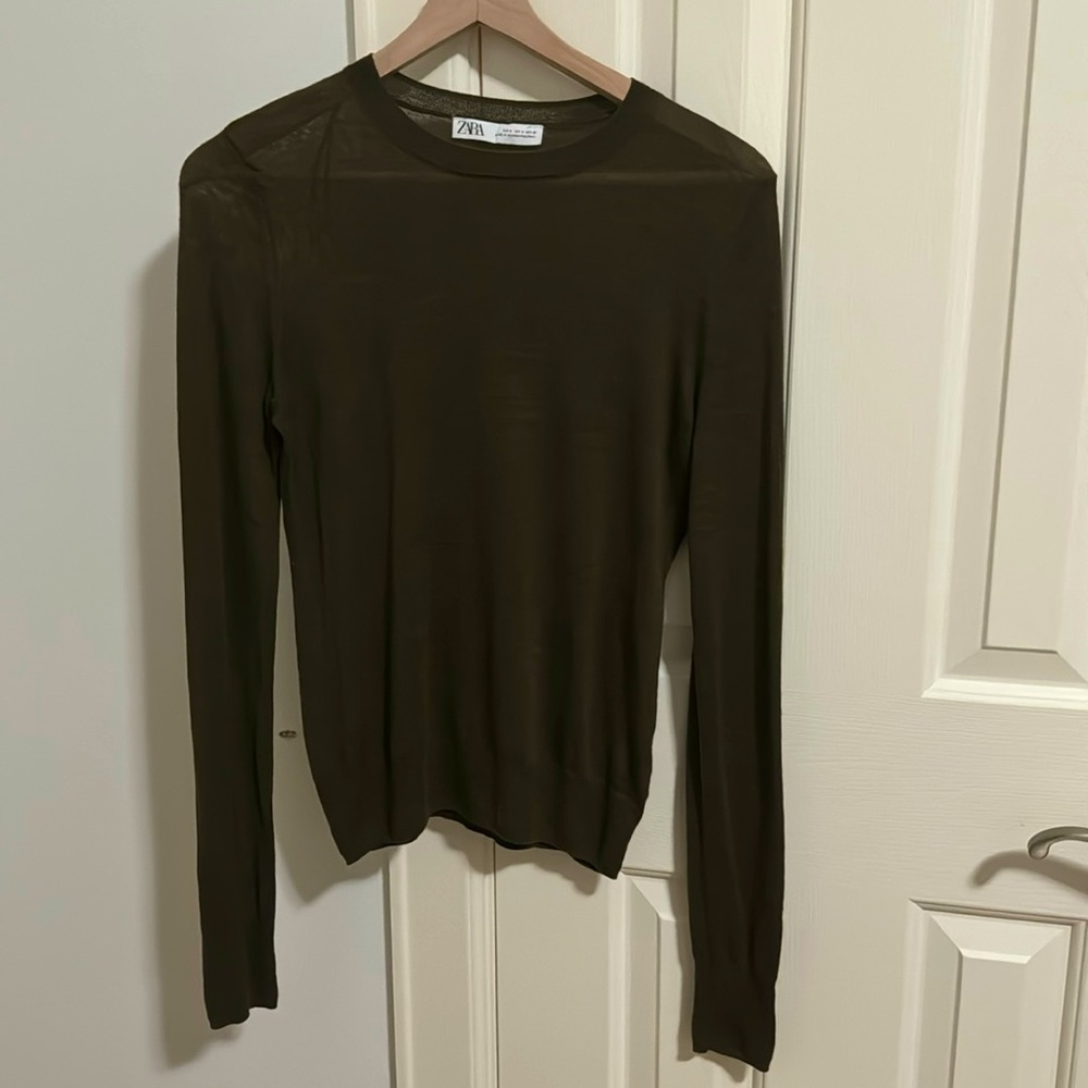 Zara Dark Green Sweater (See-Through Material), size S